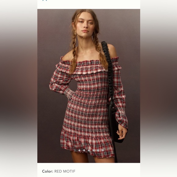Anthropologie Dresses & Skirts - NWT new Anthropologie pilcro smocked red plaid mini dress LARGE ruffle tartan